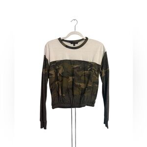 Moa Moa Camo Drawstring Cropped Long sleeve - Olive, White, Gray